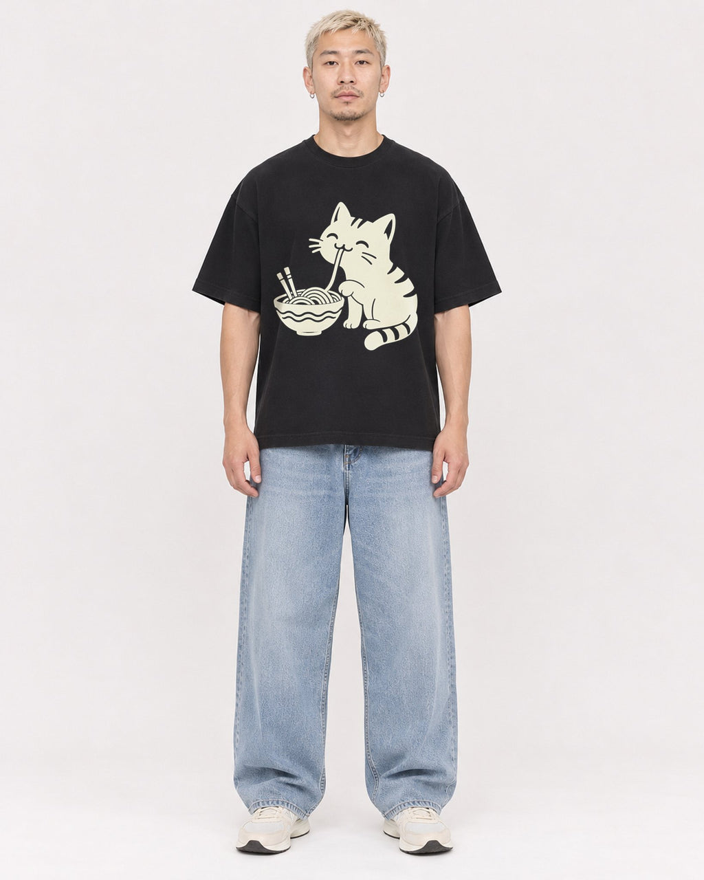 Mockup Boxy Heavyweight Tee Black male full-body 33