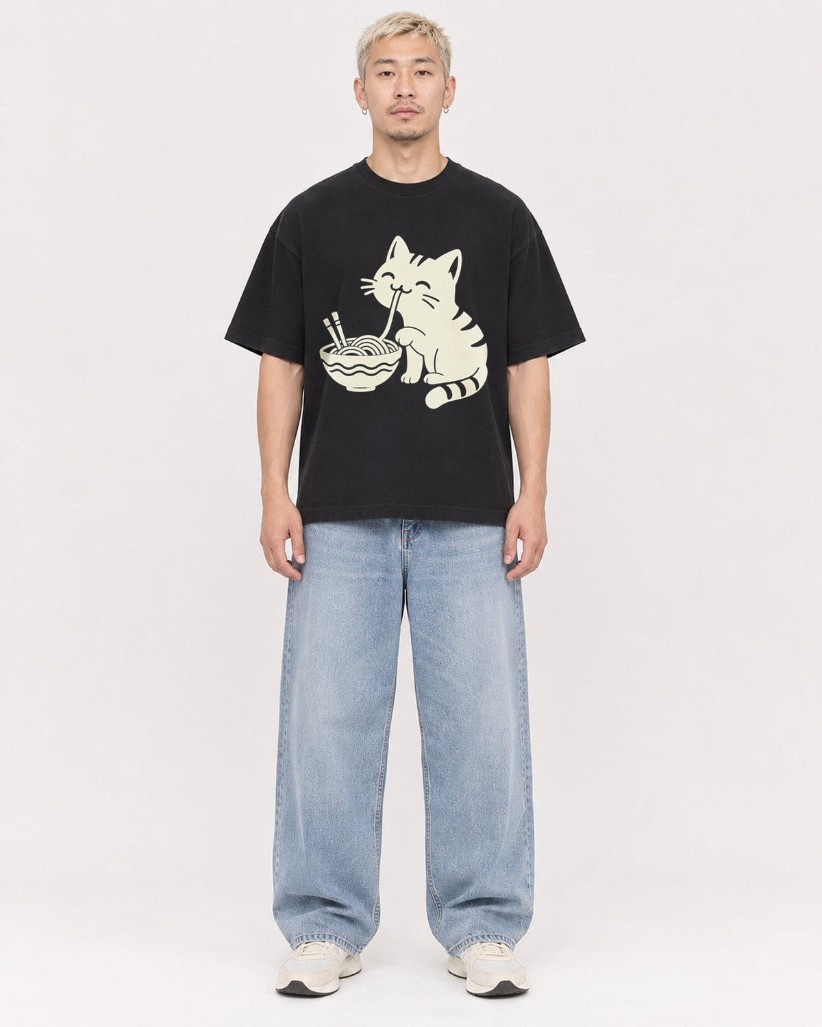 Mockup Boxy Heavyweight Tee Black male full-body 33
