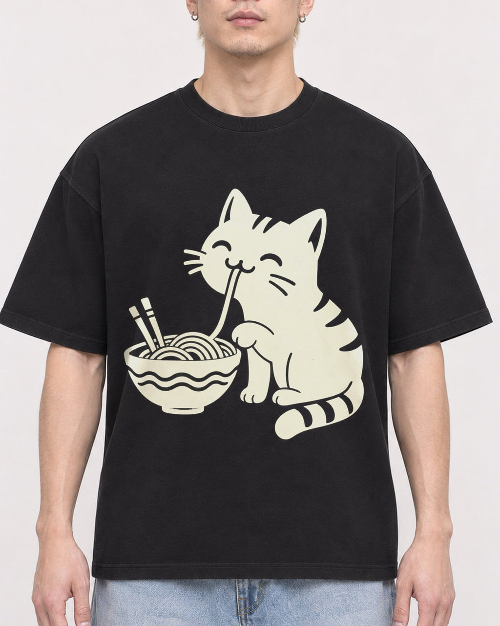 Mockup Boxy Heavyweight Tee Black male close-up 33