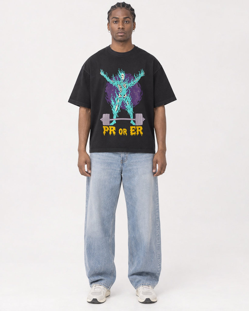 Mockup Boxy Heavyweight Tee Black male full-body 25