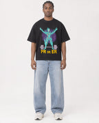 Mockup Boxy Heavyweight Tee Black male full-body 25