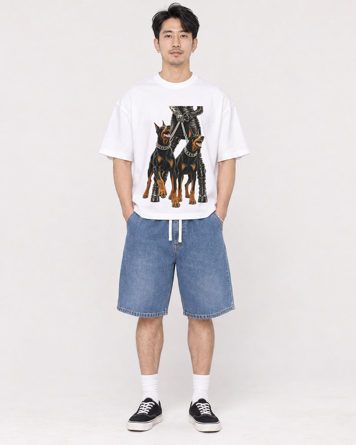 Mockup Boxy Heavyweight Tee White male full-body 13