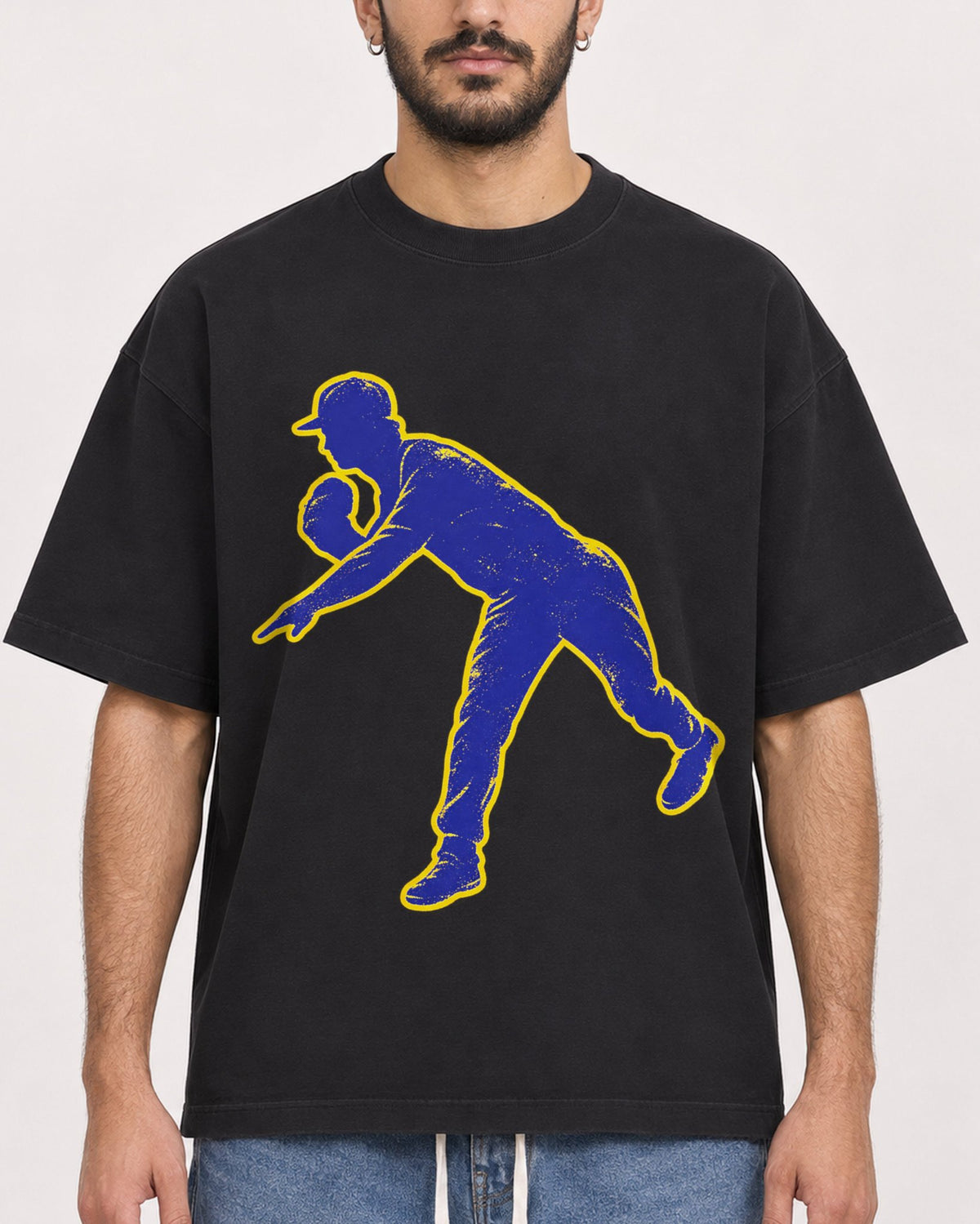 Mockup Boxy Heavyweight Tee Black male close-up 07