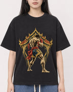 Mockup Boxy Heavyweight Tee Black female close-up 01