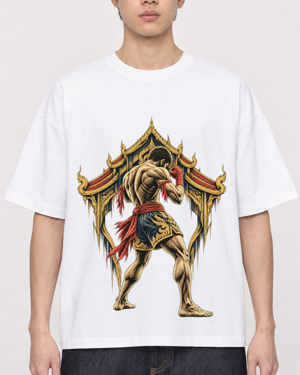 Mockup Boxy Heavyweight Tee White male close-up 01