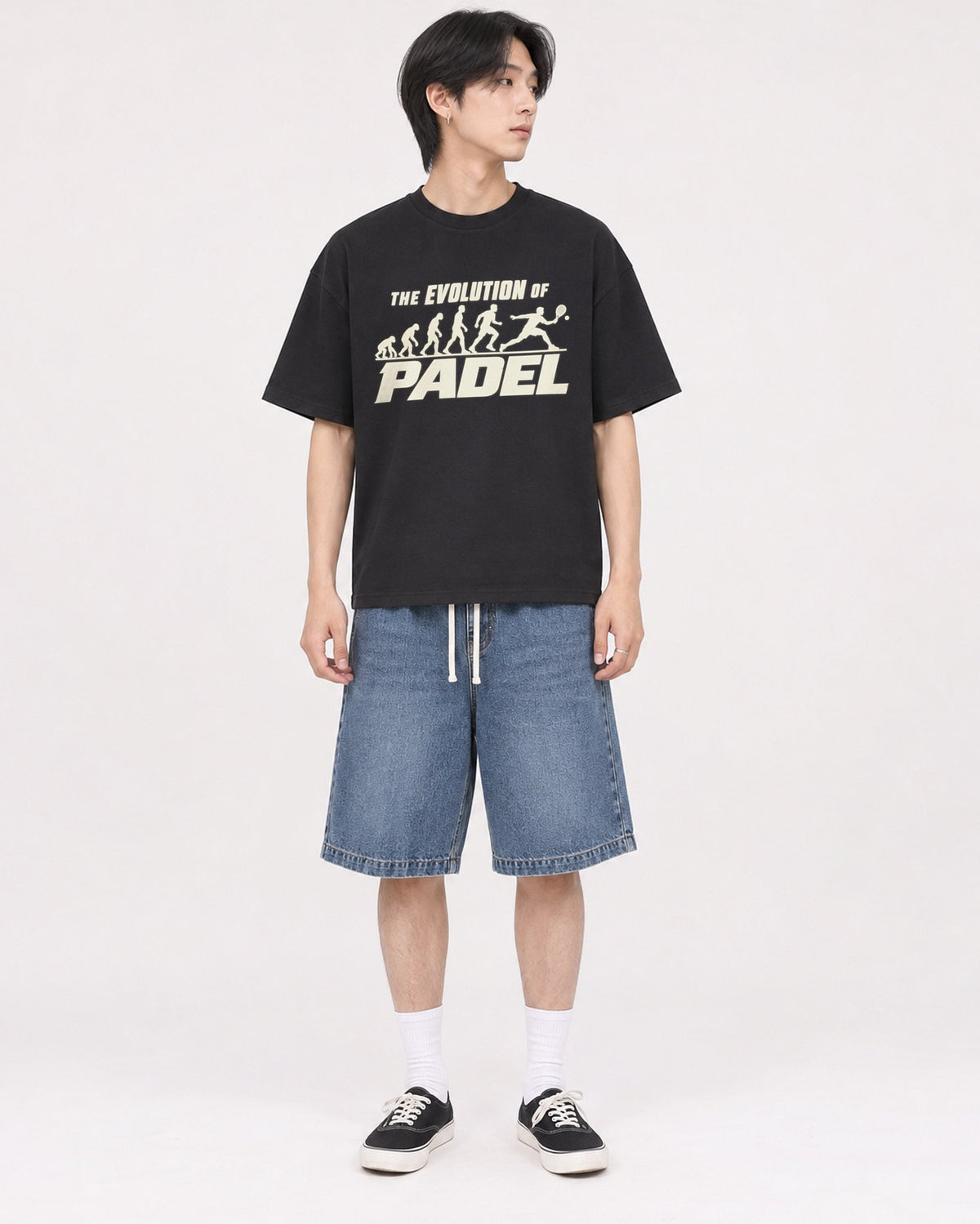 Mockup Boxy Heavyweight Tee Black male full-body 11
