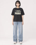 Mockup Boxy Heavyweight Tee Black female full-body 11
