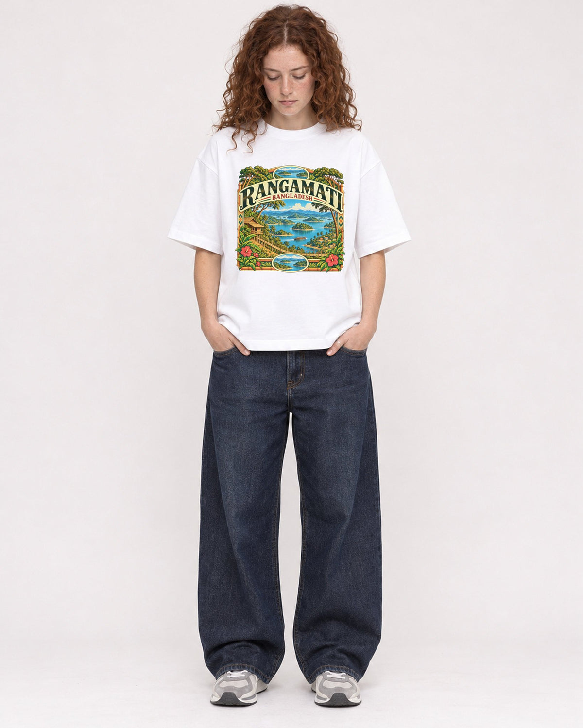 Mockup Boxy Heavyweight Tee White female full-body 09