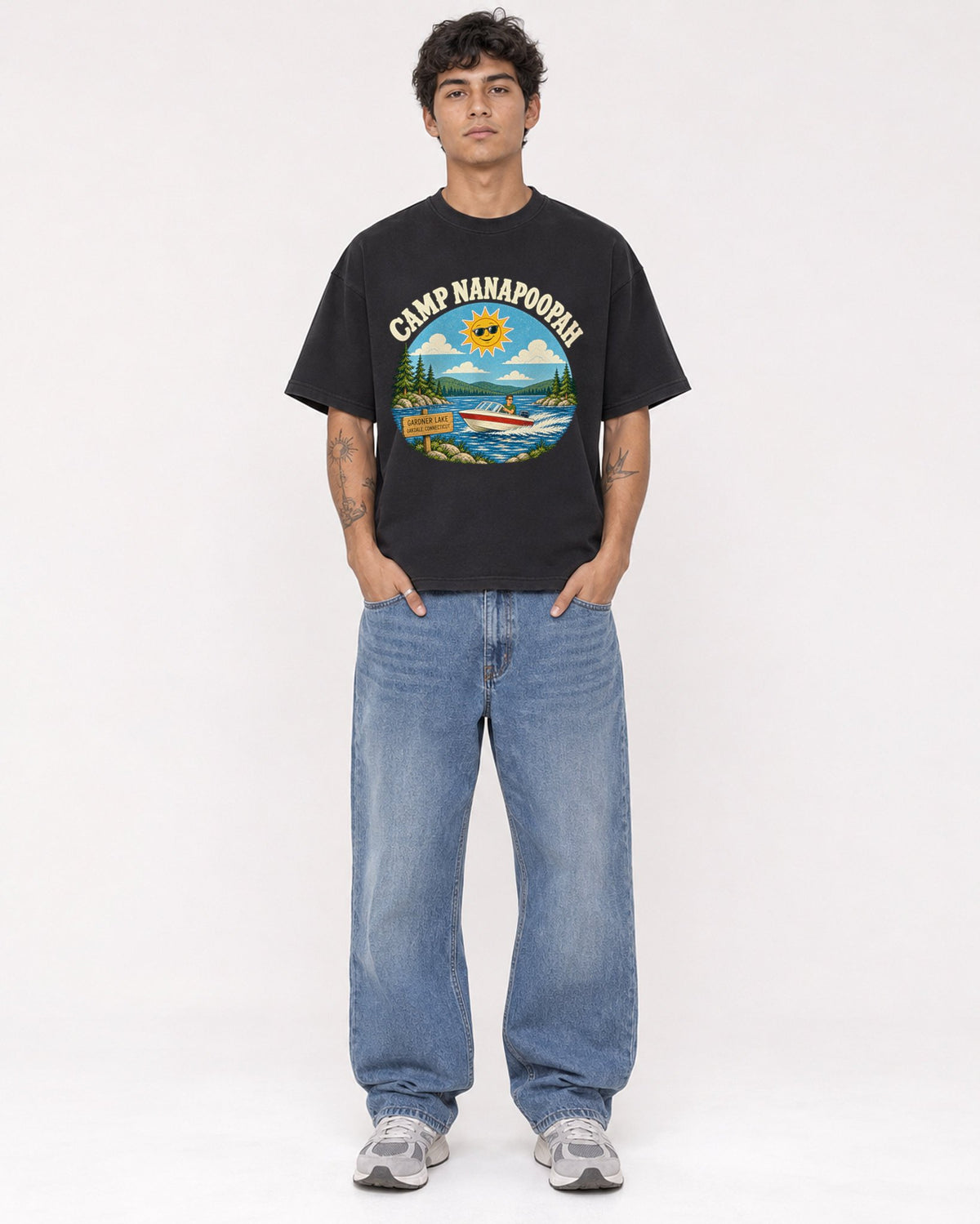 Mockup Boxy Heavyweight Tee Black male full-body 06