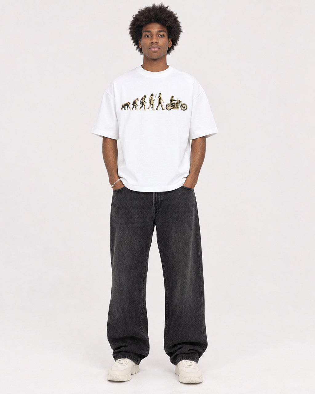 Mockup Boxy Heavyweight Tee White male full-body 45