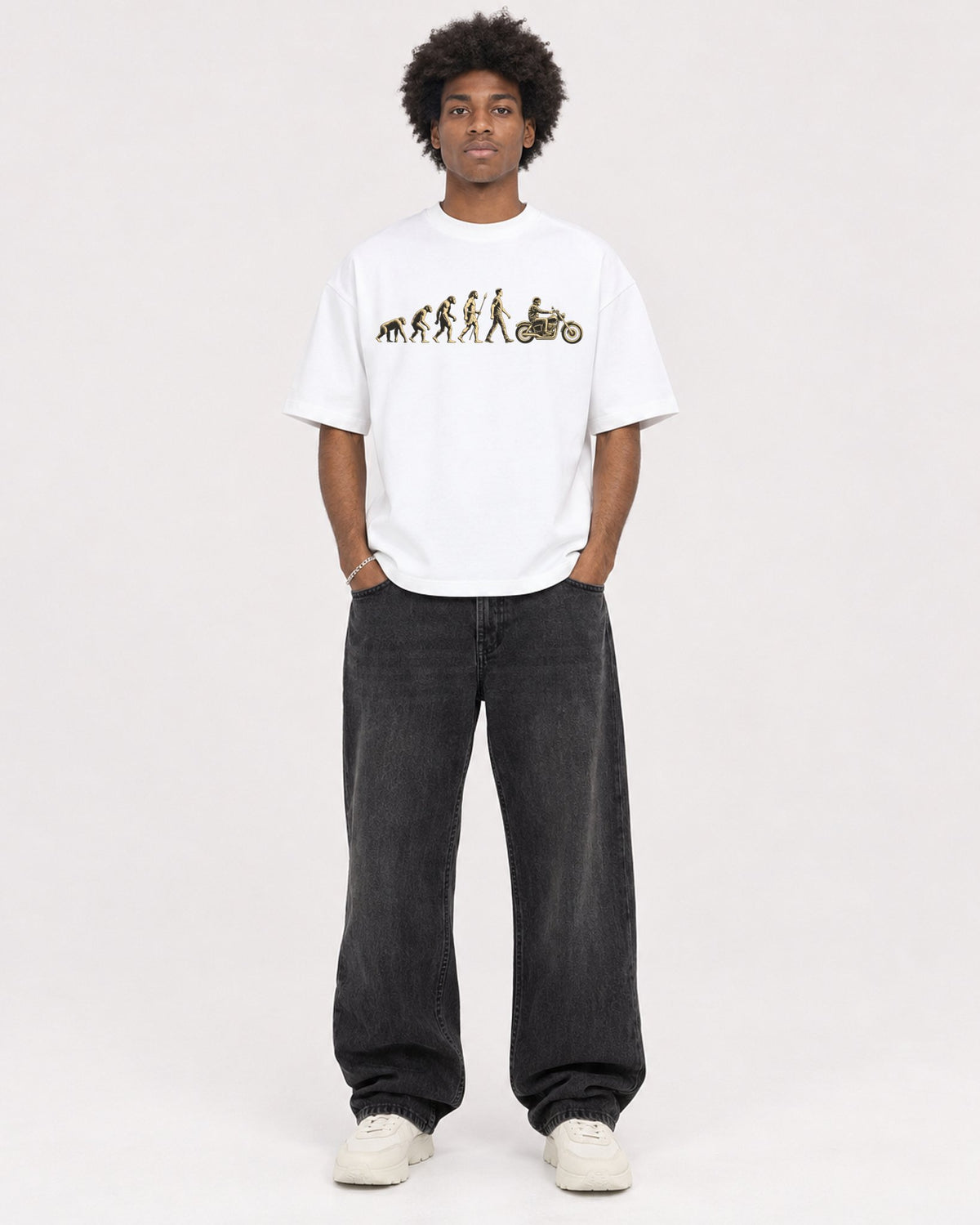 Mockup Boxy Heavyweight Tee White male full-body 45