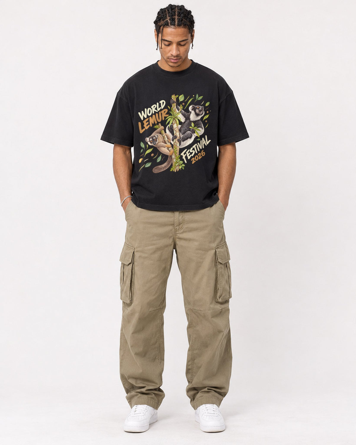 Mockup Boxy Heavyweight Tee Black male full-body 40