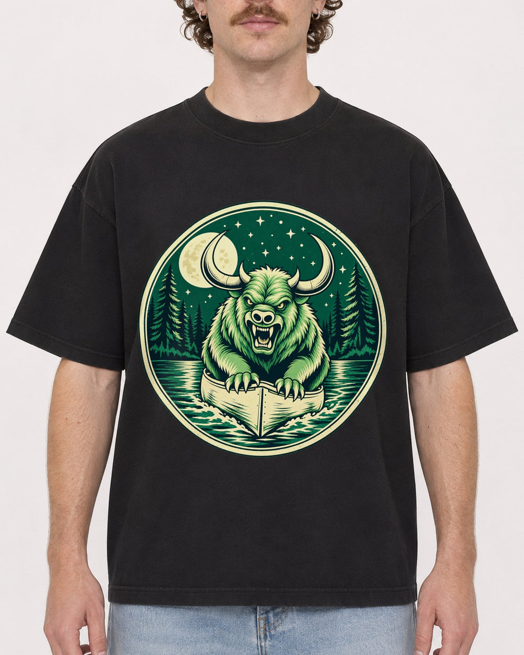 Mockup Boxy Heavyweight Tee Black male close-up 09