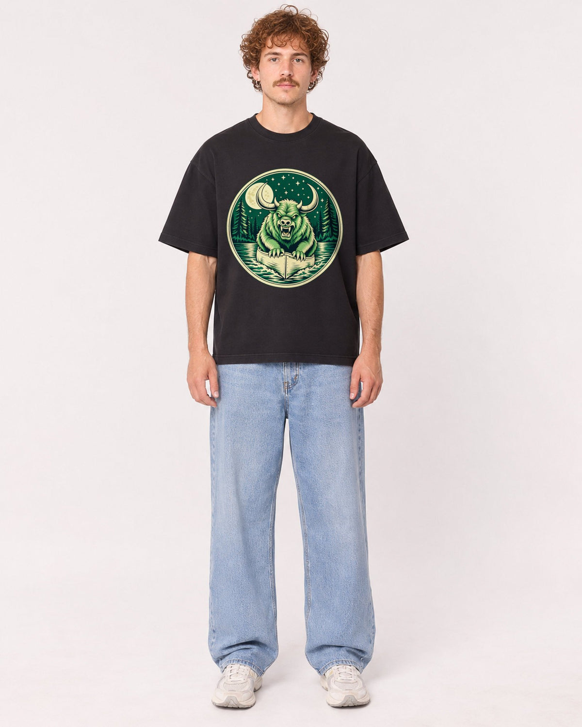 Mockup Boxy Heavyweight Tee Black male full-body 09
