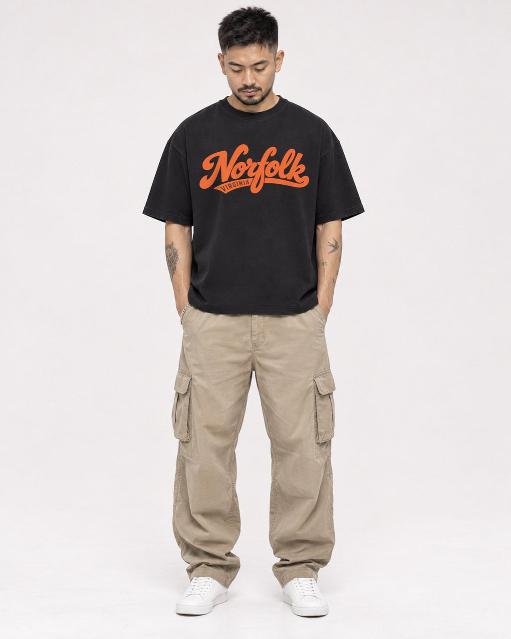 Mockup Boxy Heavyweight Tee Black male full-body 12