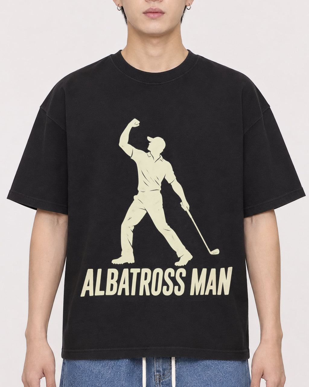 Mockup Boxy Heavyweight Tee Black male close-up 31