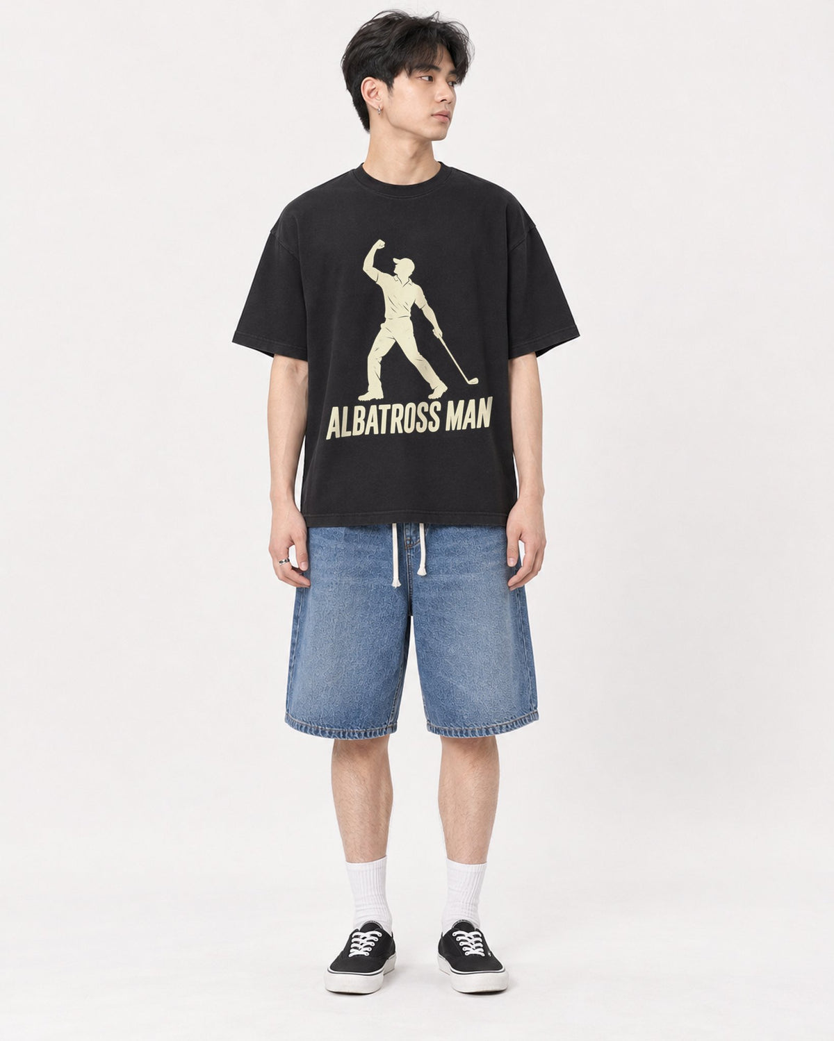 Mockup Boxy Heavyweight Tee Black male full-body 31