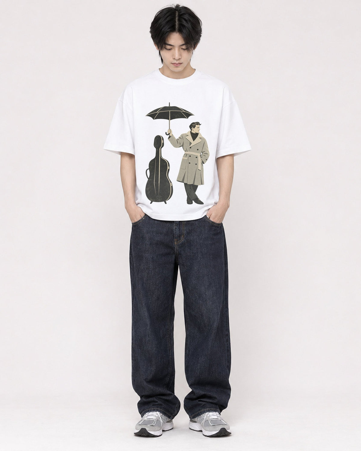 Mockup Boxy Heavyweight Tee White male full-body 11