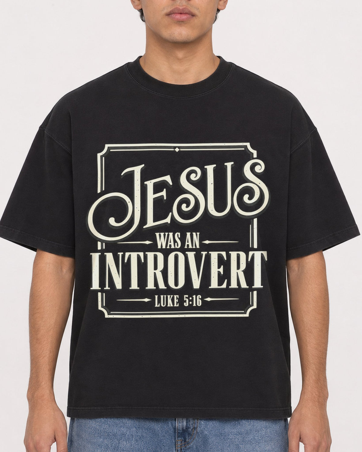 Mockup Boxy Heavyweight Tee Black male close-up 46