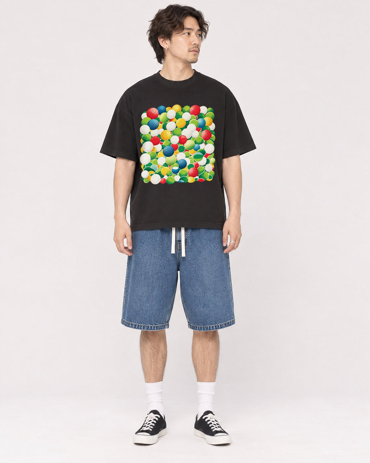 Mockup Boxy Heavyweight Tee Black male full-body 03