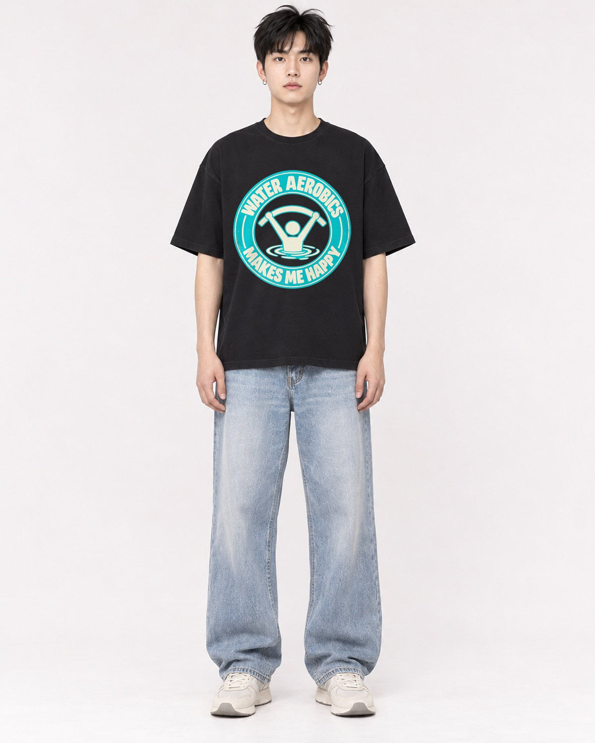 Mockup Boxy Heavyweight Tee Black male full-body 01
