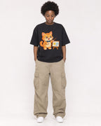 Mockup Boxy Heavyweight Tee Black female full-body 14