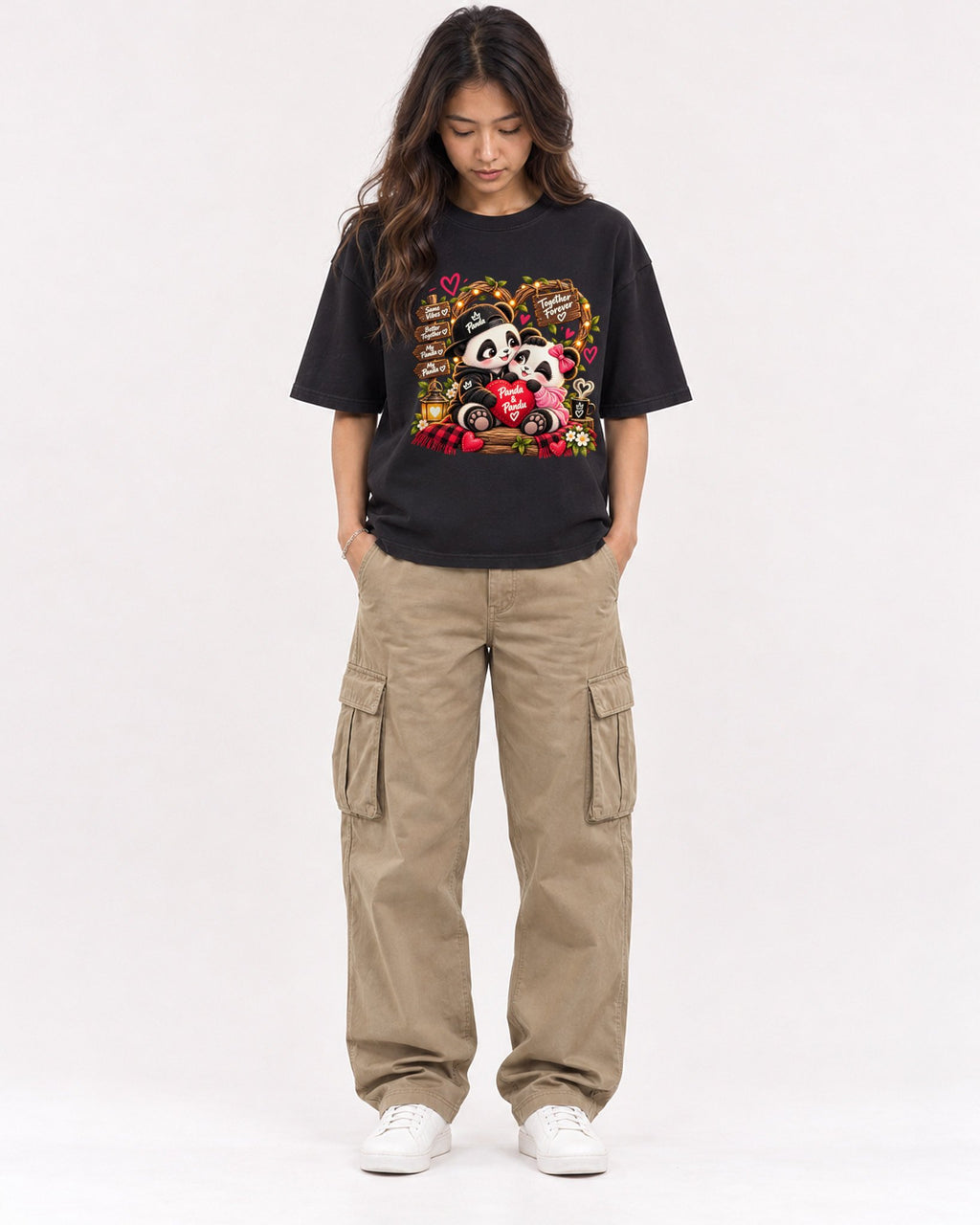 Mockup Boxy Heavyweight Tee Black female full-body 02
