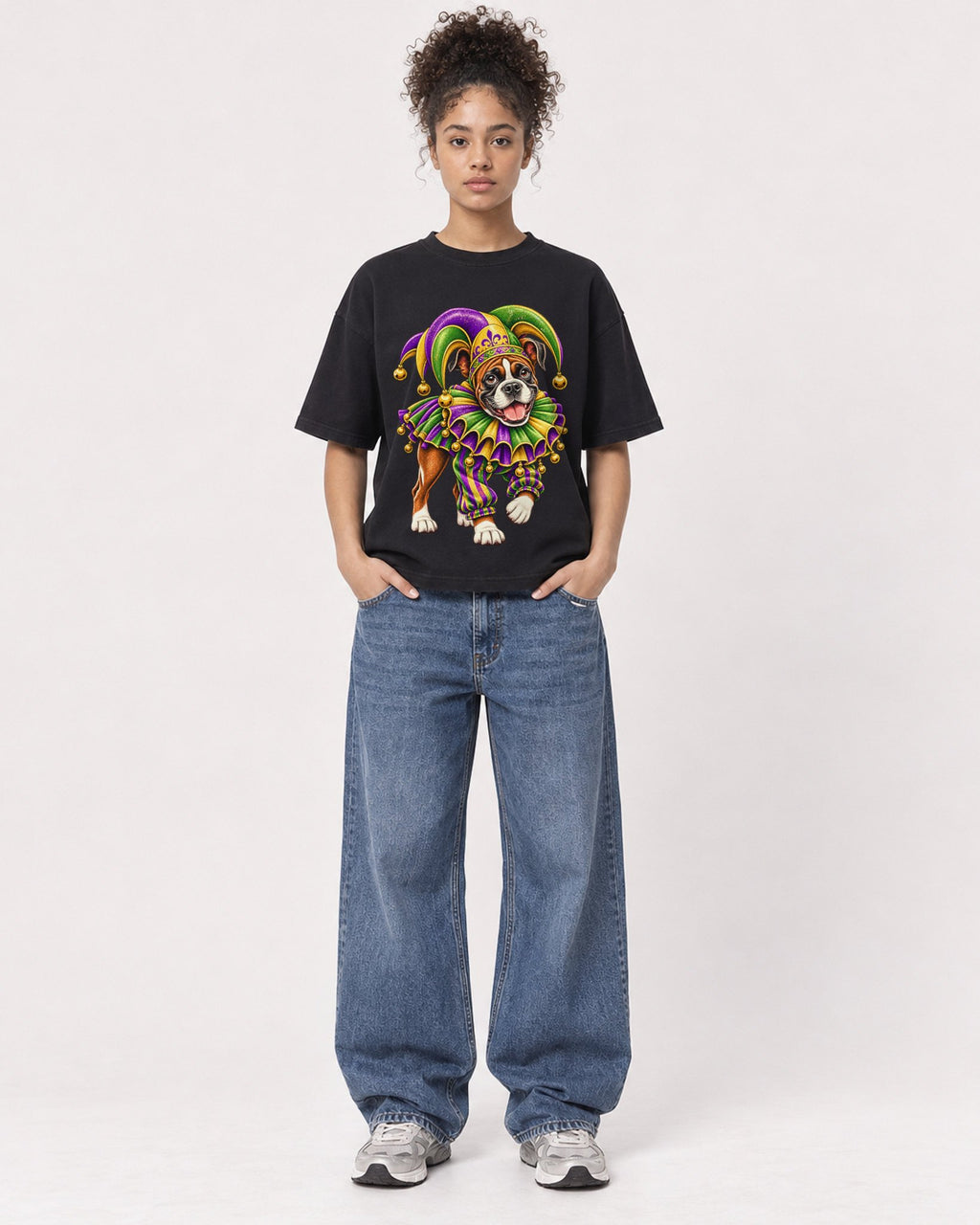 Mockup Boxy Heavyweight Tee Black female full-body 20