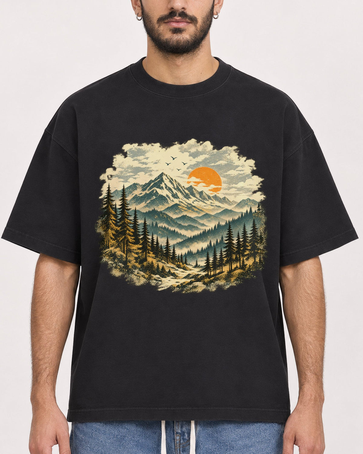 Mockup Boxy Heavyweight Tee Black male close-up 07