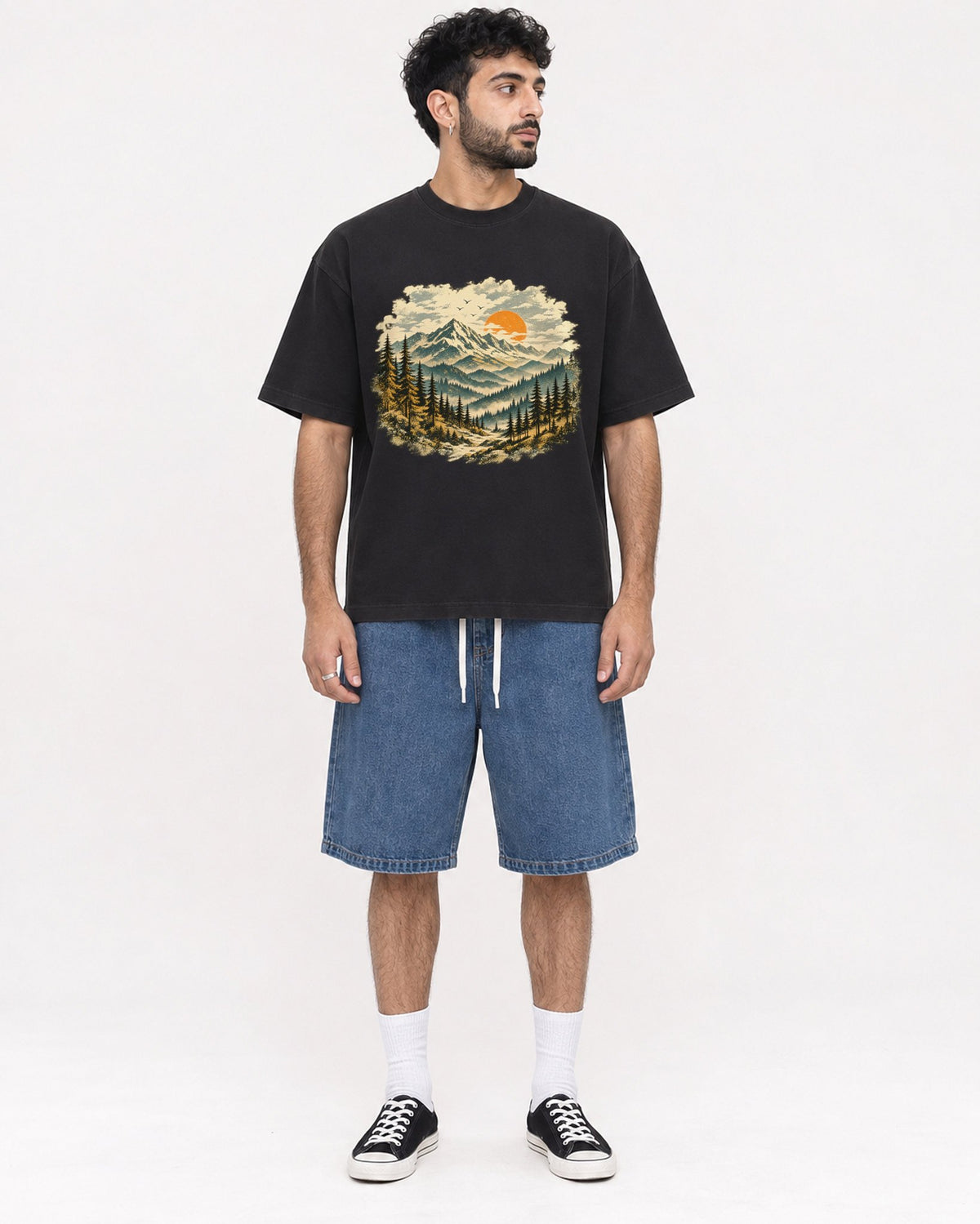 Mockup Boxy Heavyweight Tee Black male full-body 07