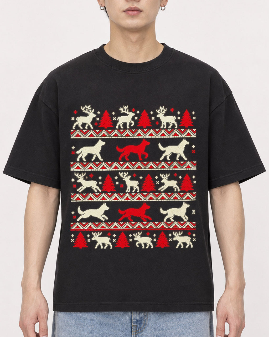 Mockup Boxy Heavyweight Tee Black male close-up 01