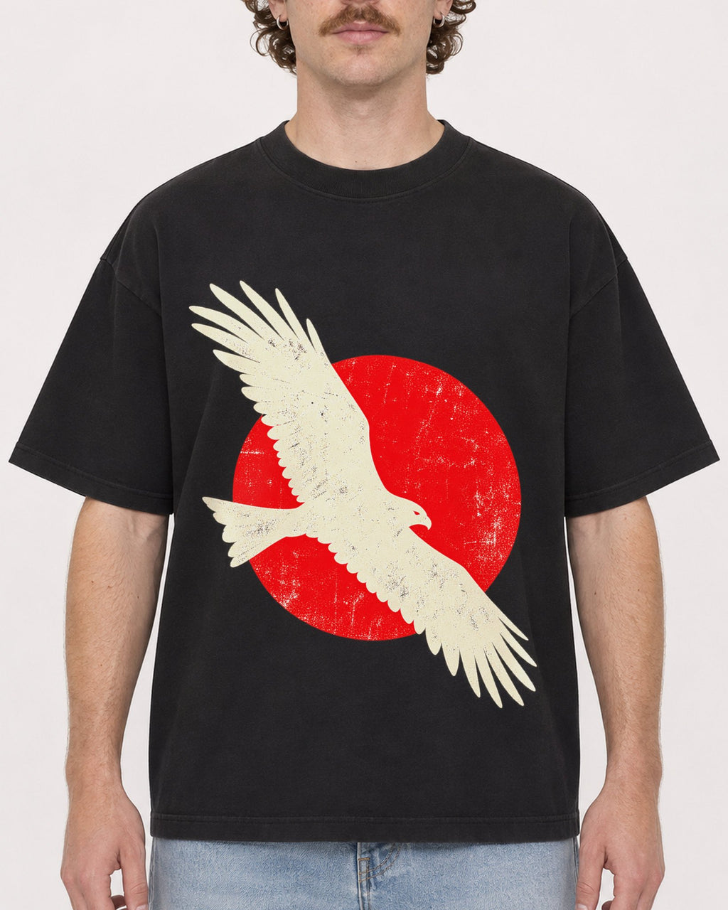 Mockup Boxy Heavyweight Tee Black male close-up 09