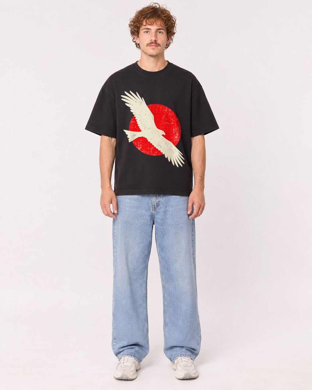 Mockup Boxy Heavyweight Tee Black male full-body 09
