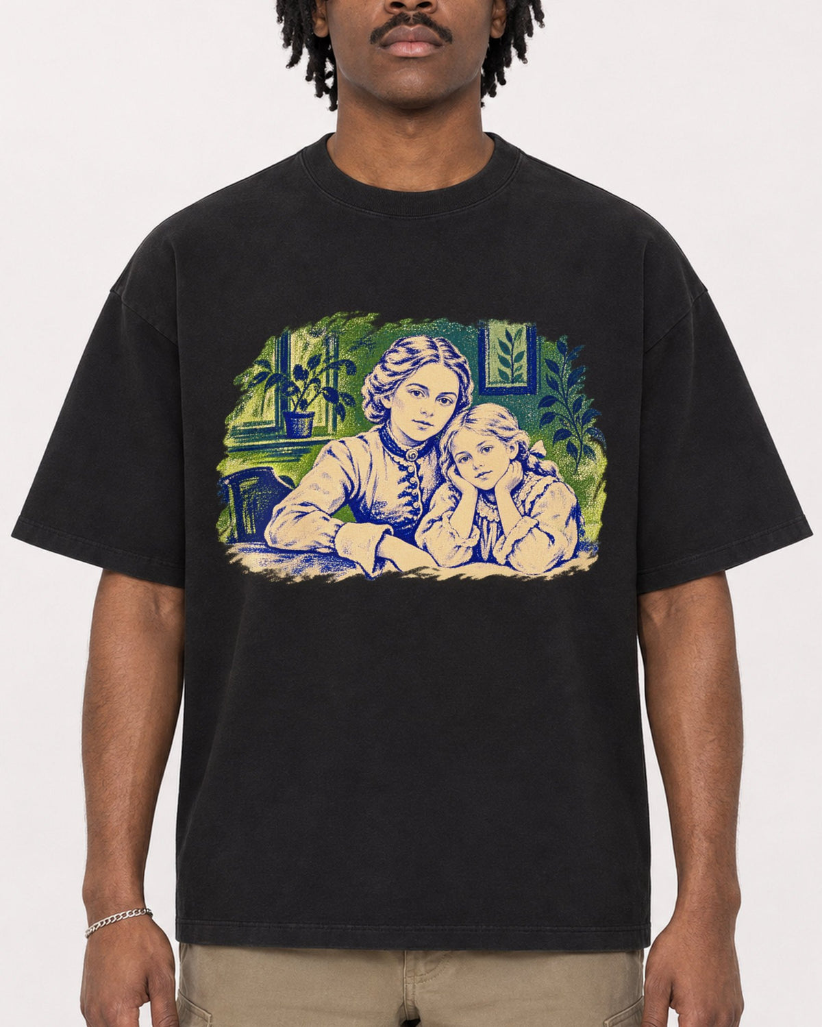 Mockup Boxy Heavyweight Tee Black male close-up 04