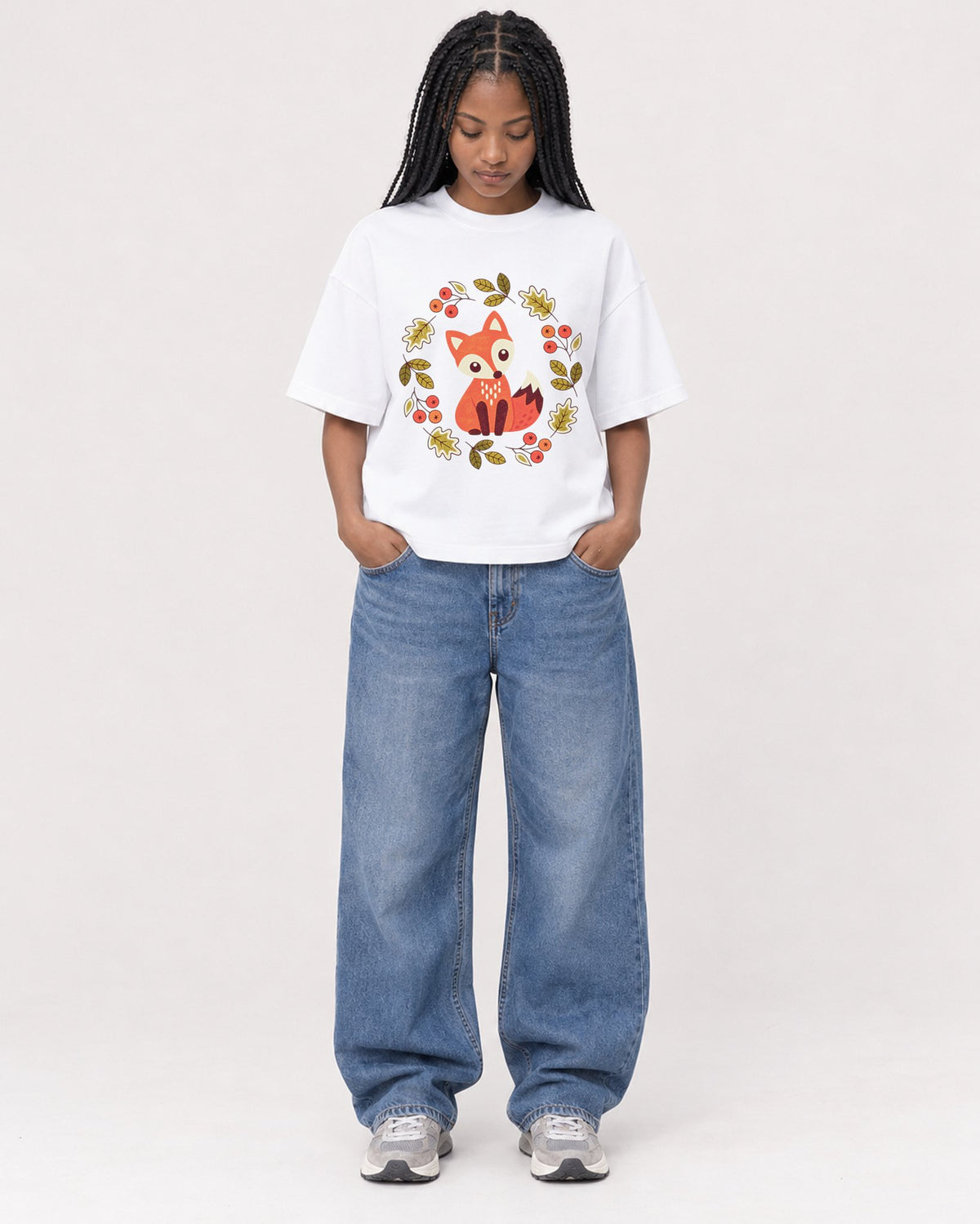 Mockup Boxy Heavyweight Tee White female full-body 45
