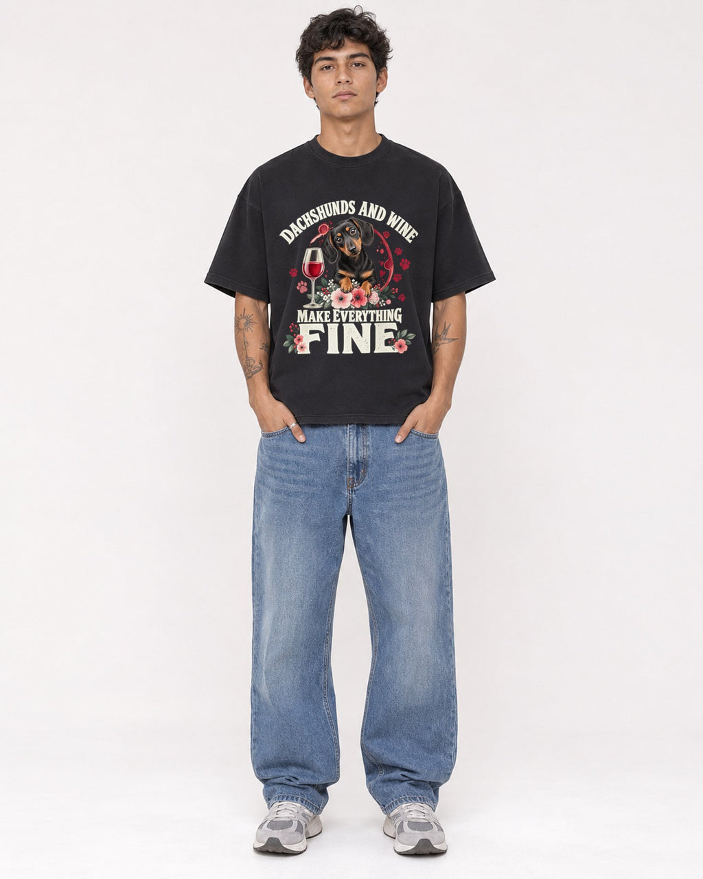 Mockup Boxy Heavyweight Tee Black male full-body 06