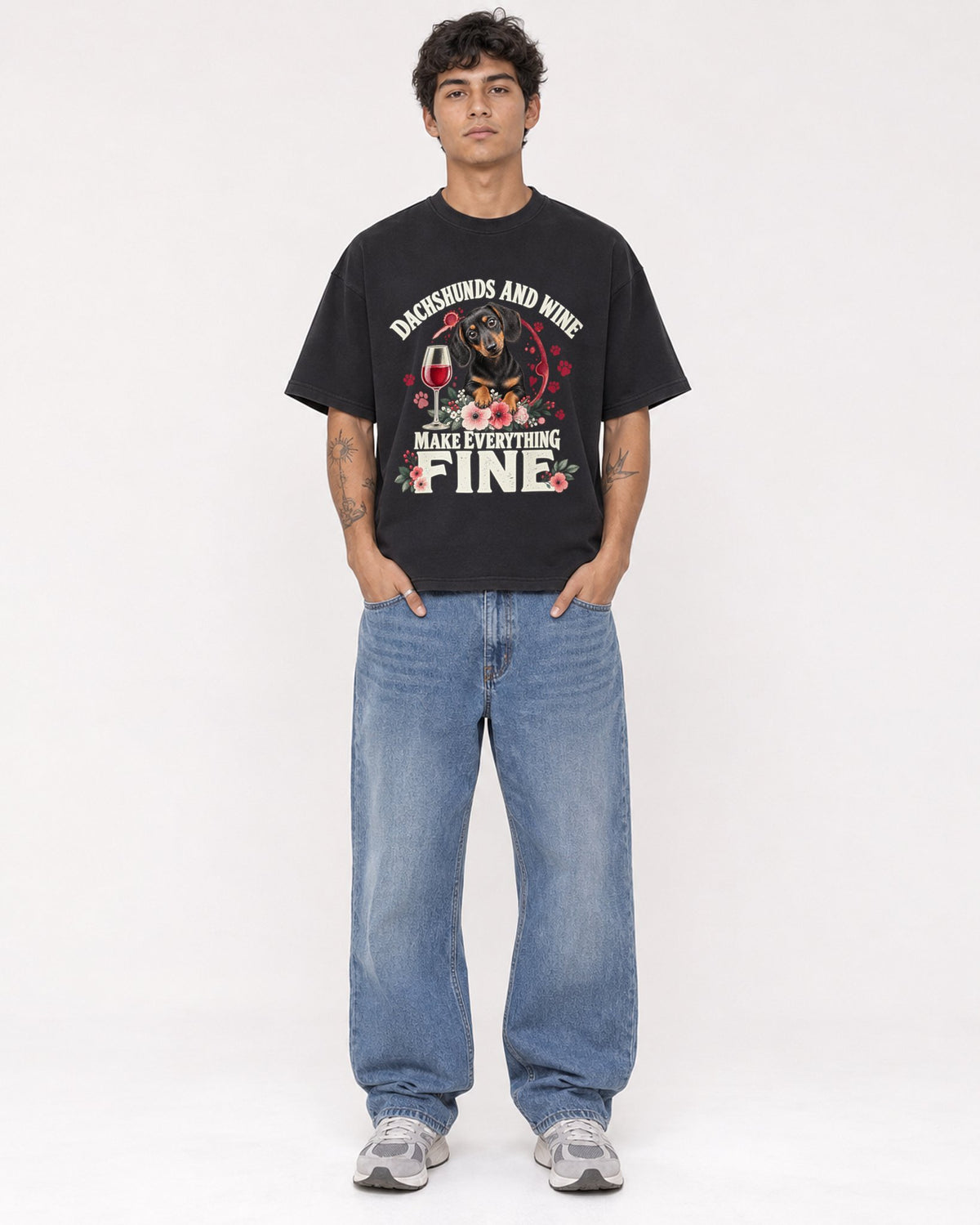 Mockup Boxy Heavyweight Tee Black male full-body 06