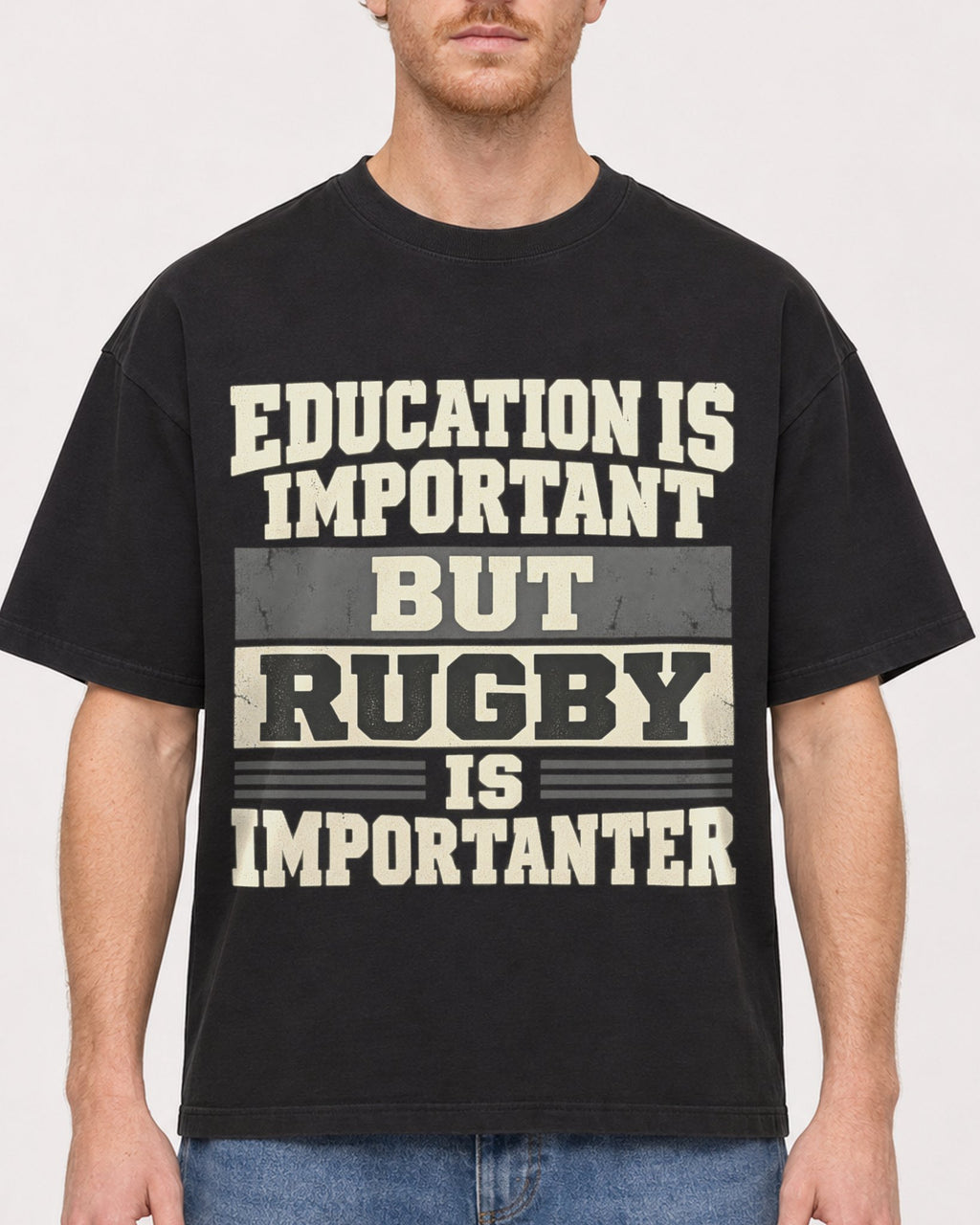 Mockup Boxy Heavyweight Tee Black male close-up 38
