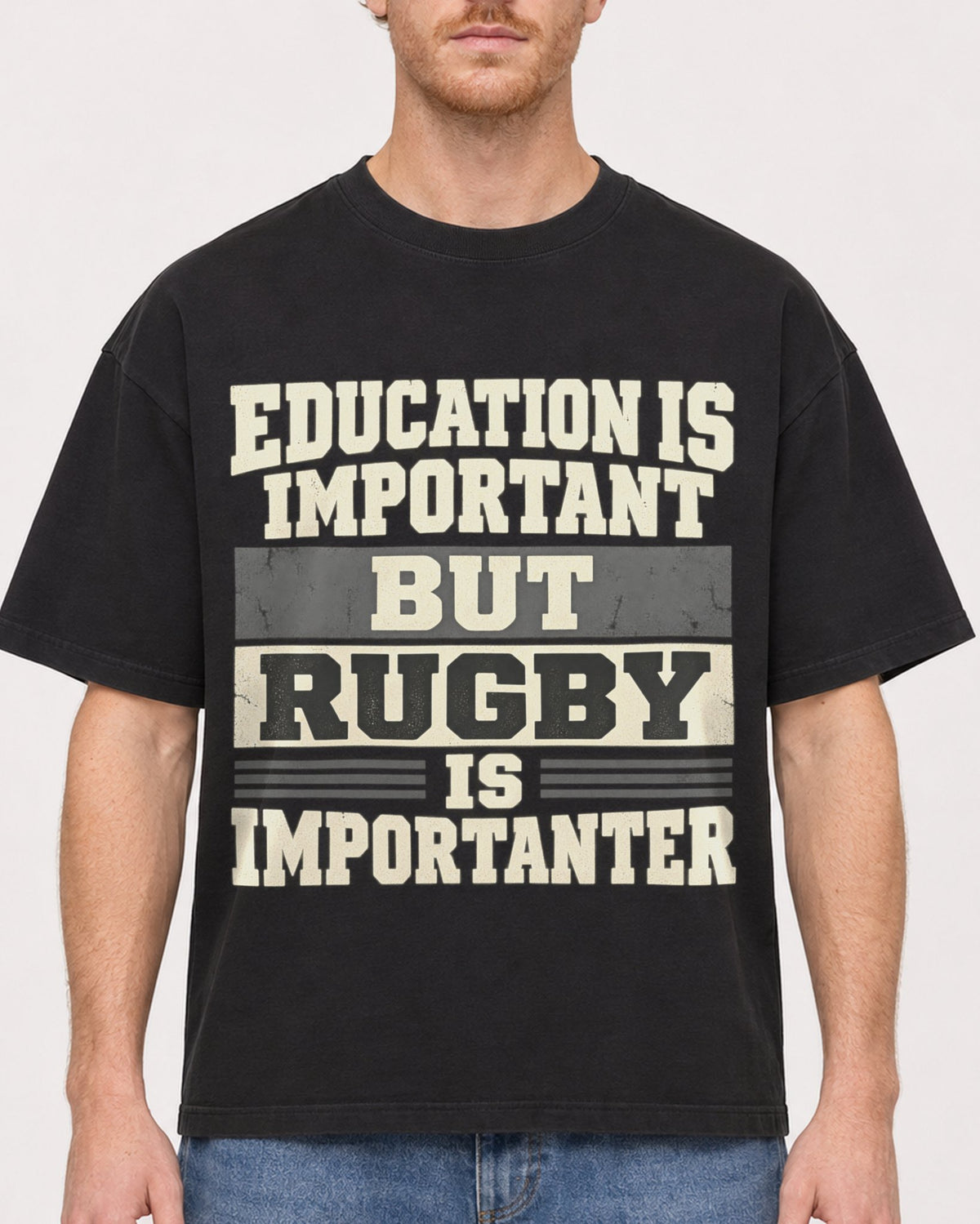 Mockup Boxy Heavyweight Tee Black male close-up 38