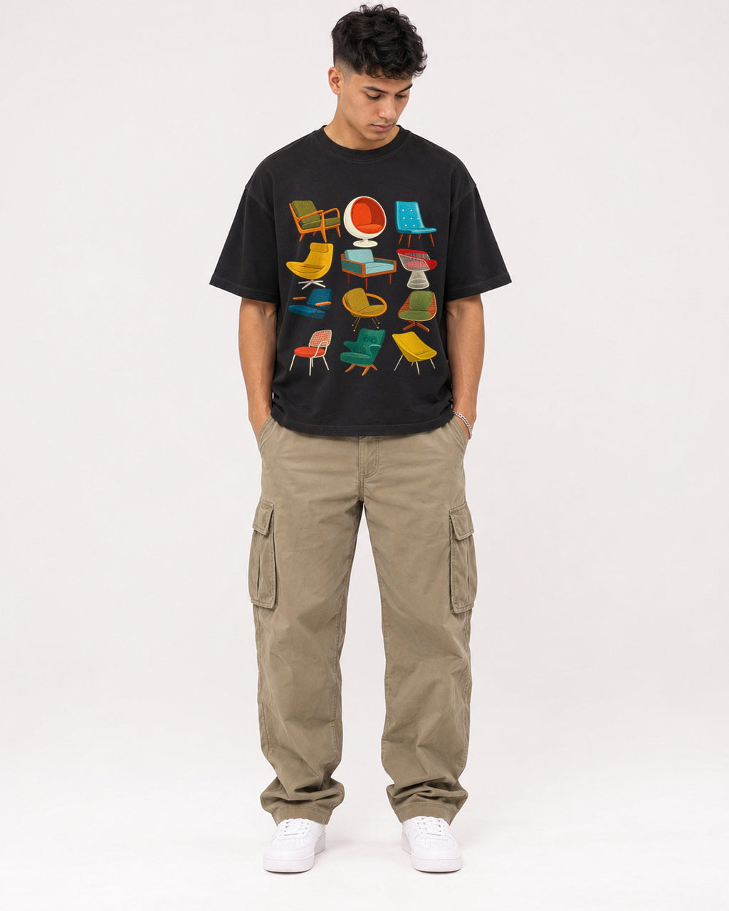 Mockup Boxy Heavyweight Tee Black male full-body 16