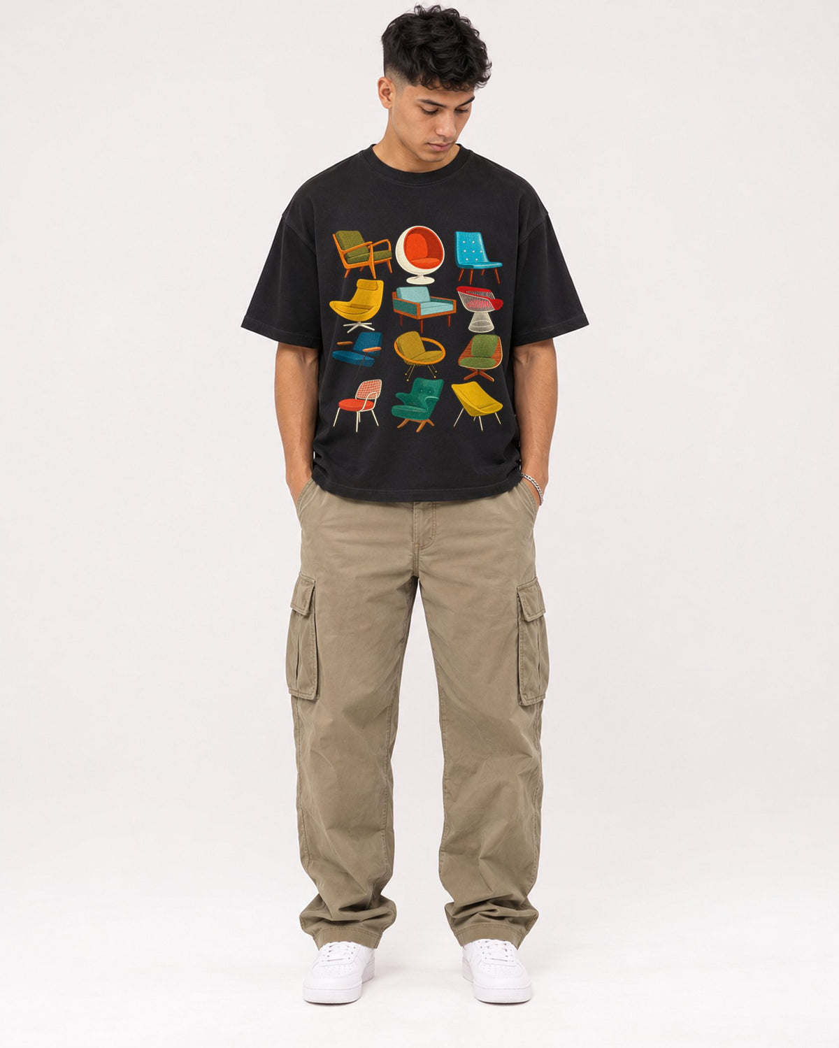 Mockup Boxy Heavyweight Tee Black male full-body 16