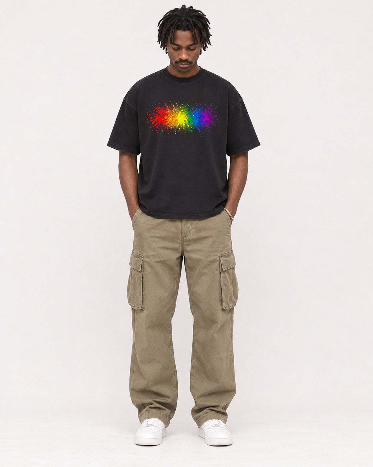 Mockup Boxy Heavyweight Tee Black male full-body 04