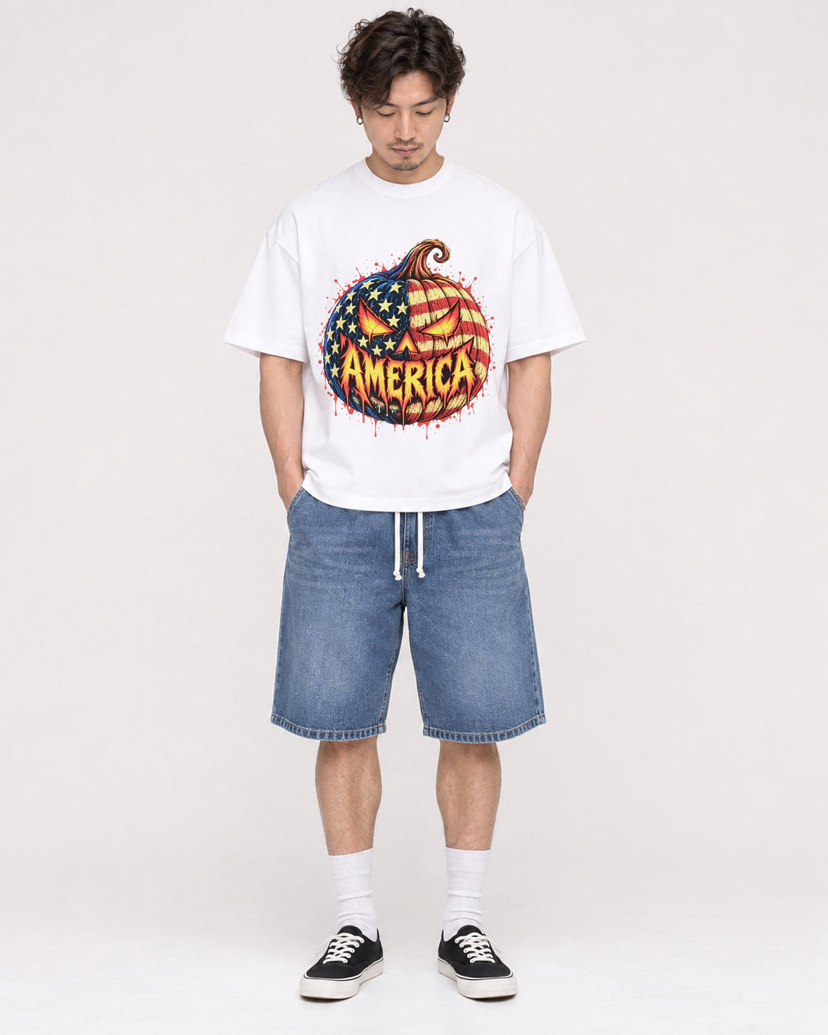 Mockup Boxy Heavyweight Tee White male full-body 03