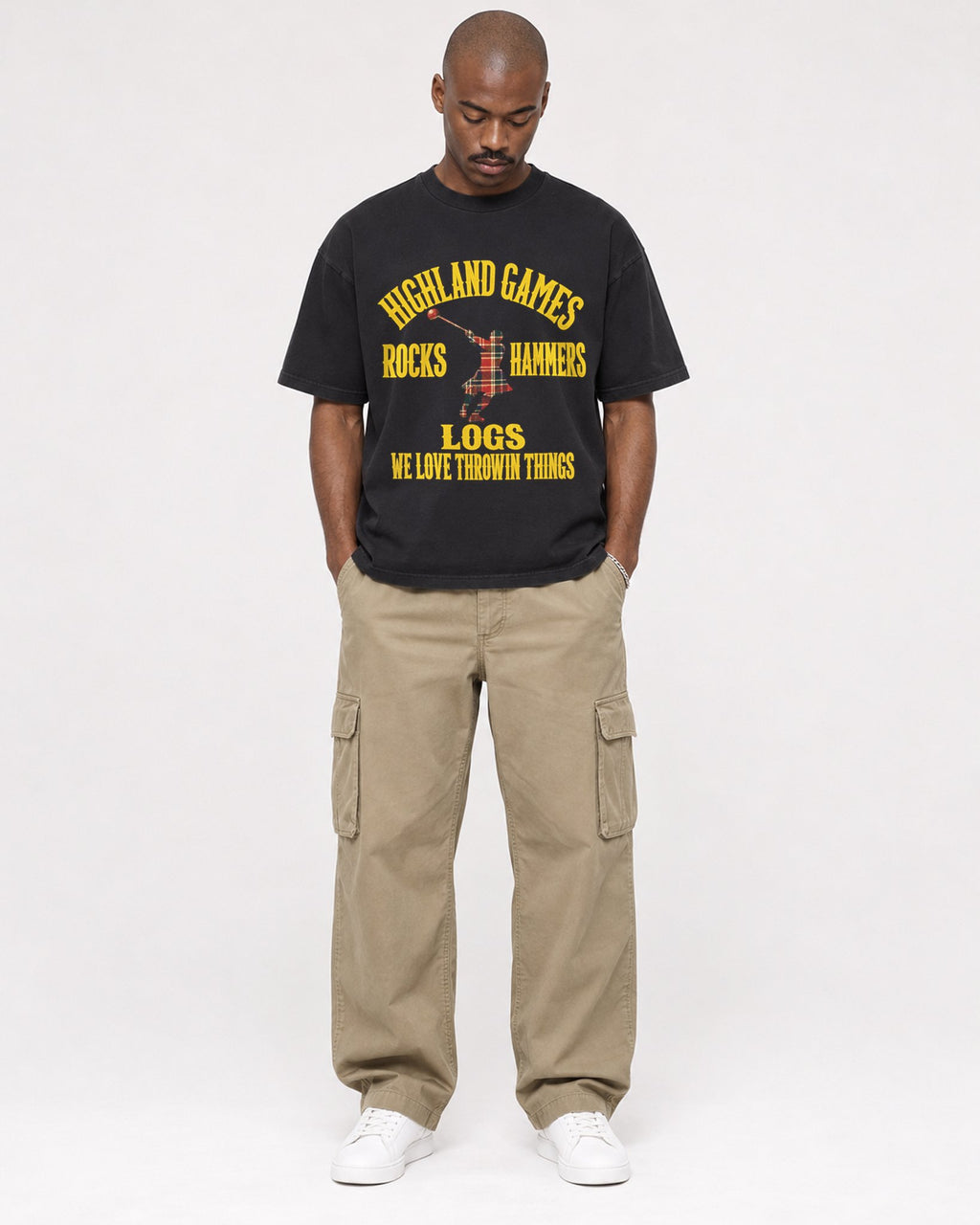 Mockup Boxy Heavyweight Tee Black male full-body 44