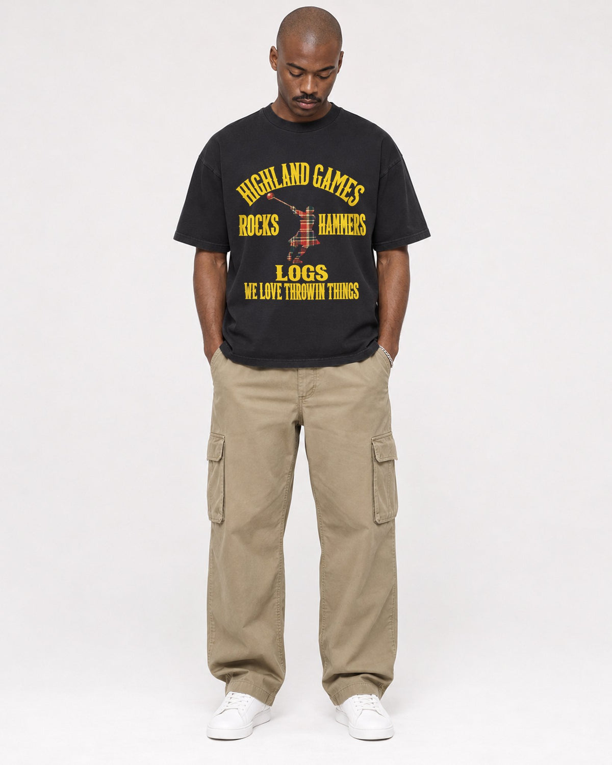 Mockup Boxy Heavyweight Tee Black male full-body 44
