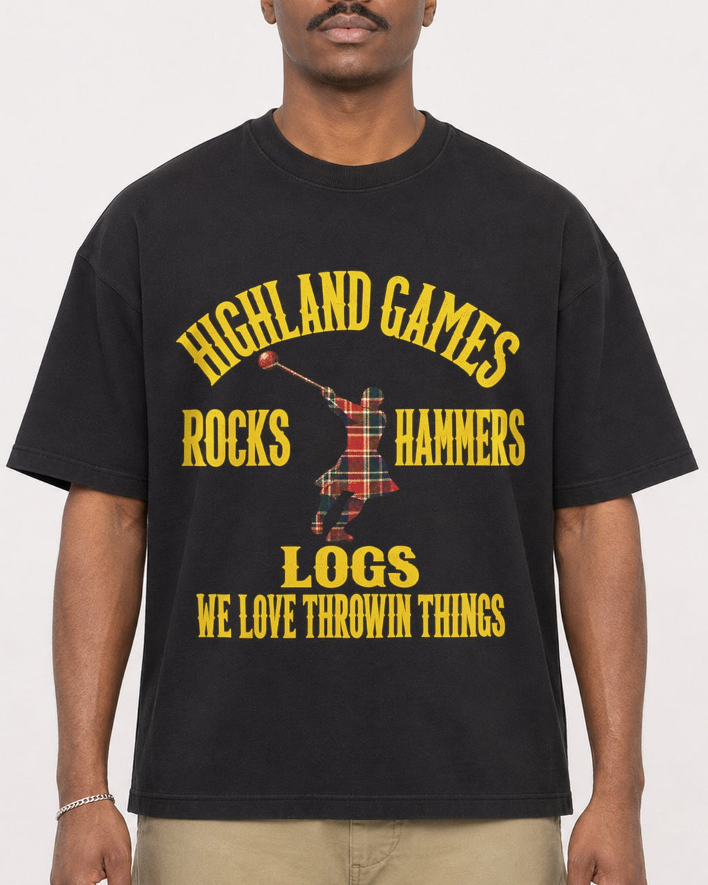 Mockup Boxy Heavyweight Tee Black male close-up 44