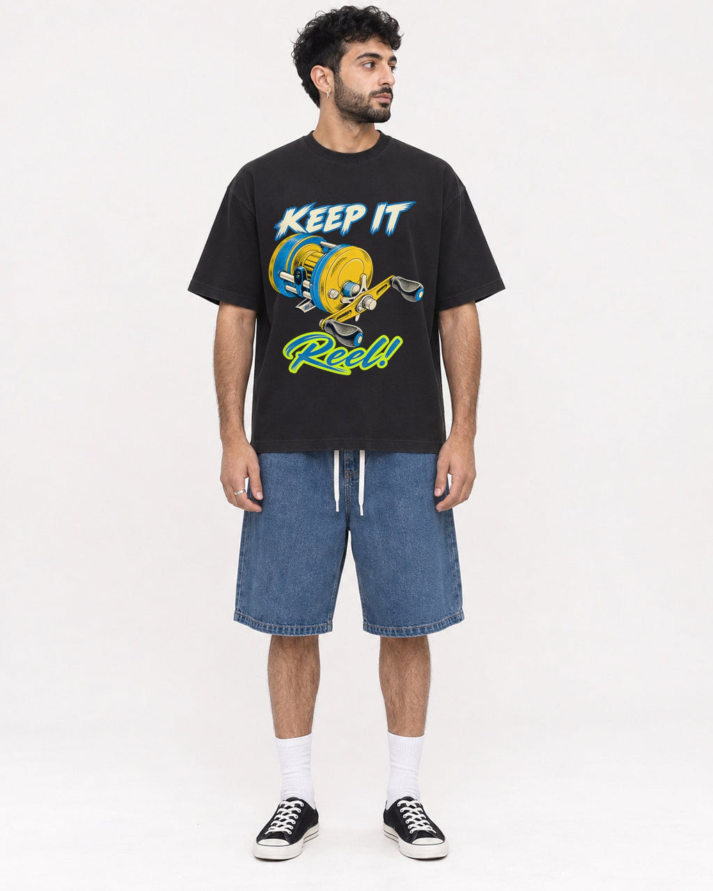 Mockup Boxy Heavyweight Tee Black male full-body 07