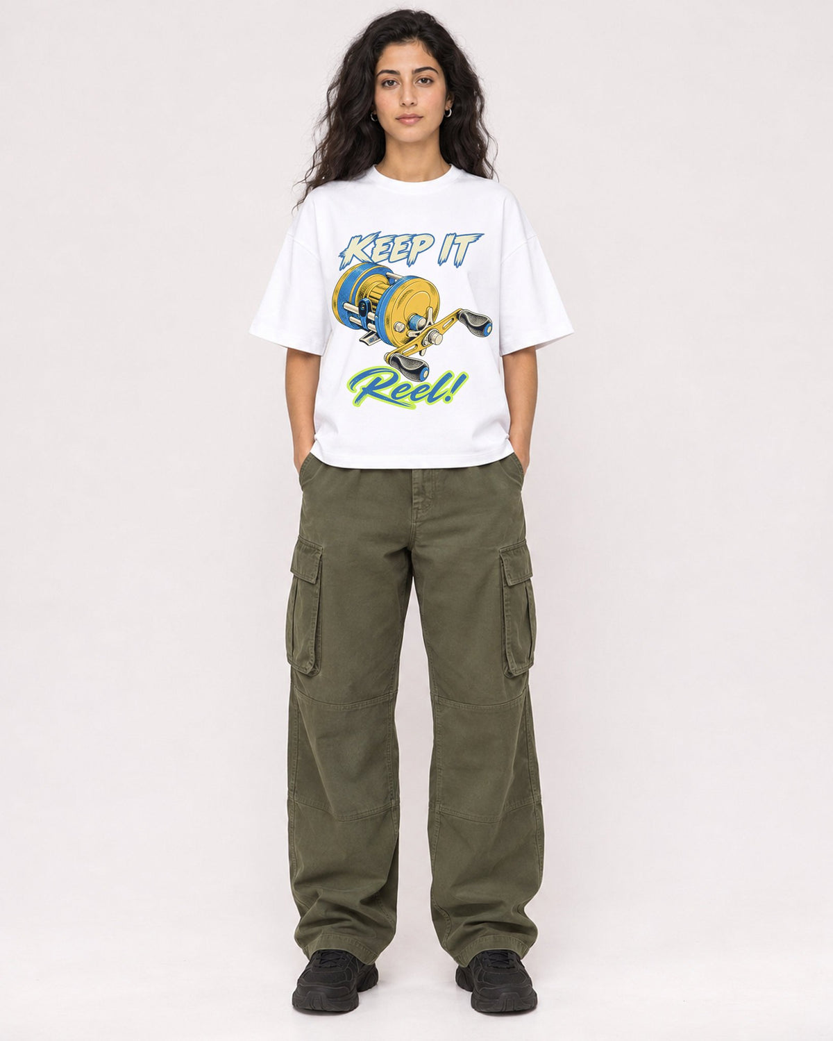 Mockup Boxy Heavyweight Tee White female full-body 07