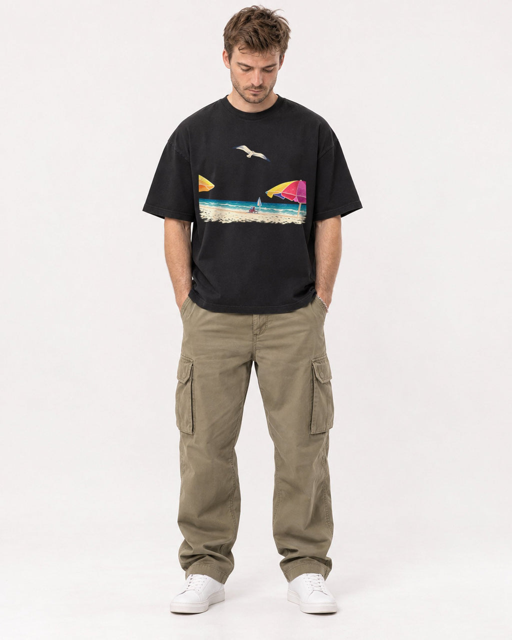 Mockup Boxy Heavyweight Tee Black male full-body 08
