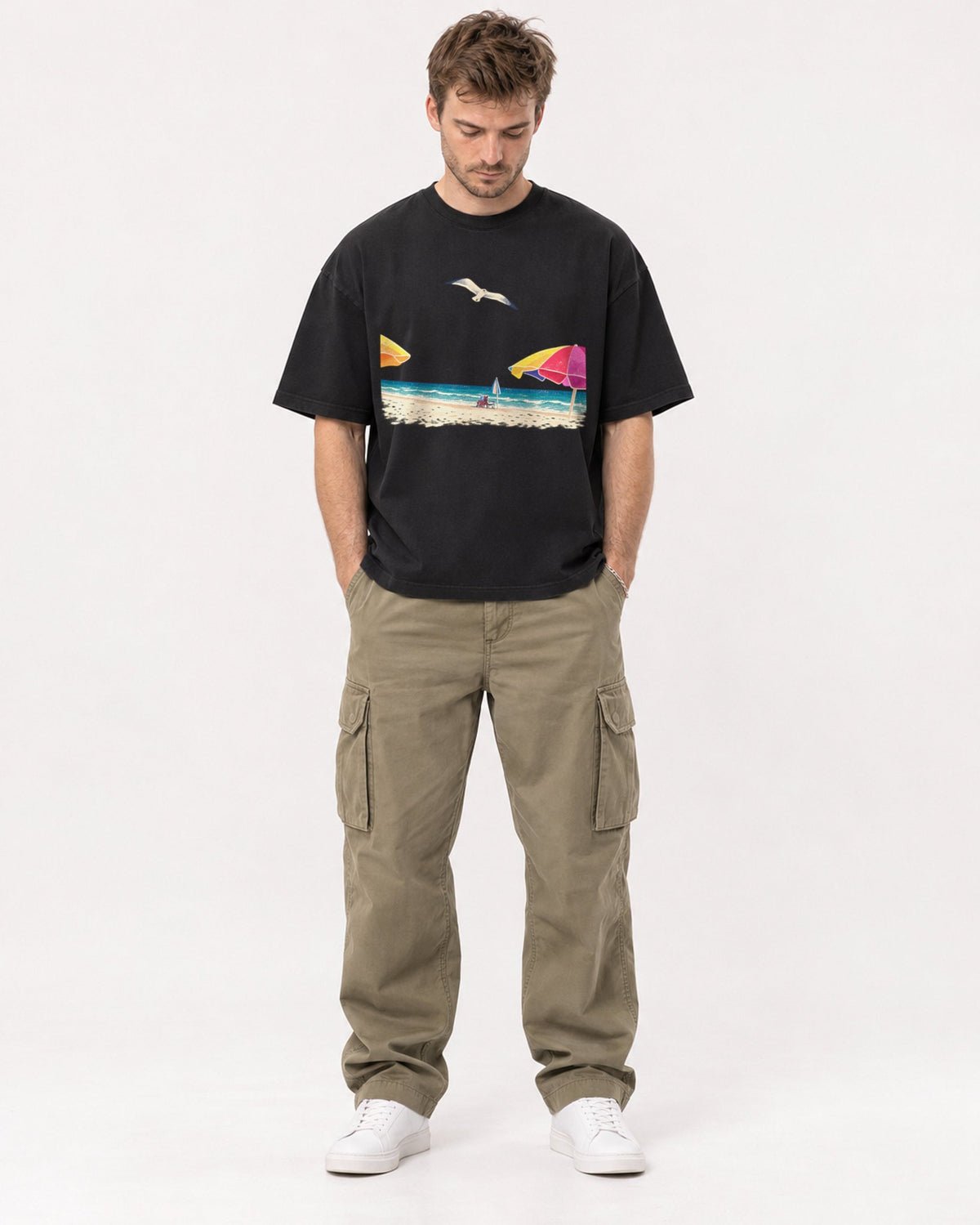 Mockup Boxy Heavyweight Tee Black male full-body 08